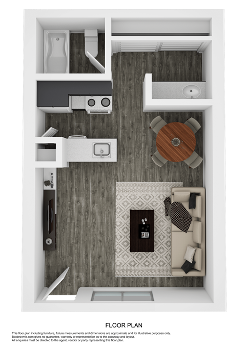 Floor plan for studio, 1 bath, 375 sqft
